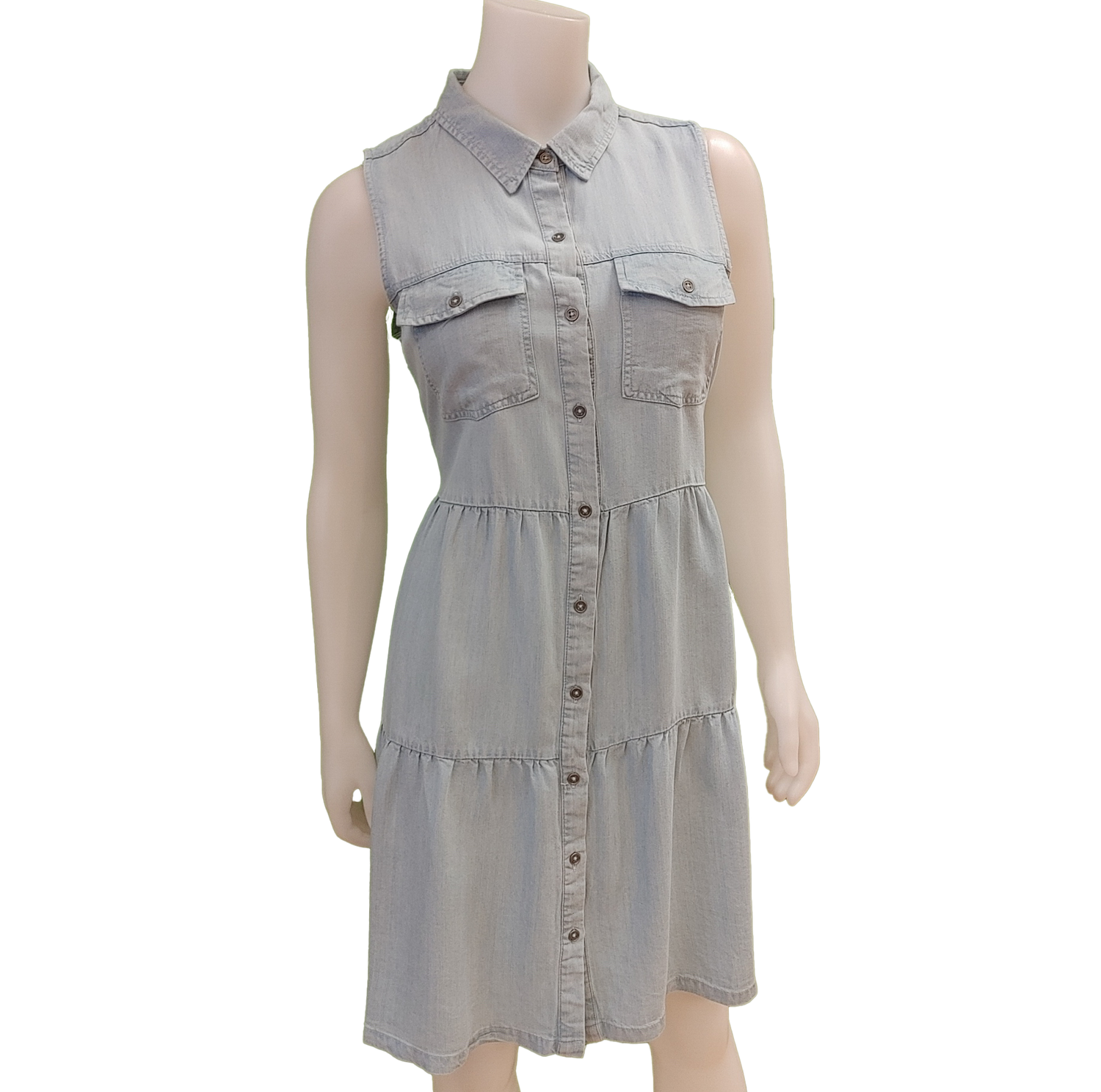 MOM7215 ladies sleeveless button front dress w/collar