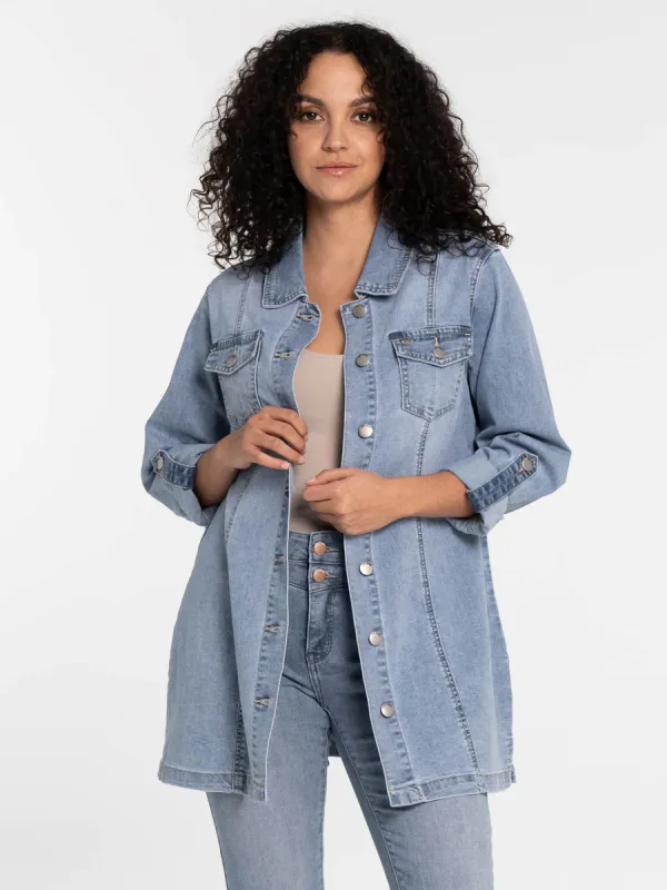 5760698000 handblast bleach long denim jean jacket
