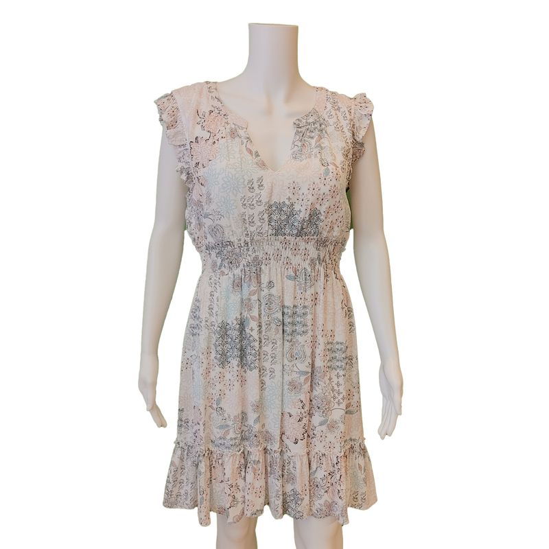MOM7210 v-neck frill sleeve print dress