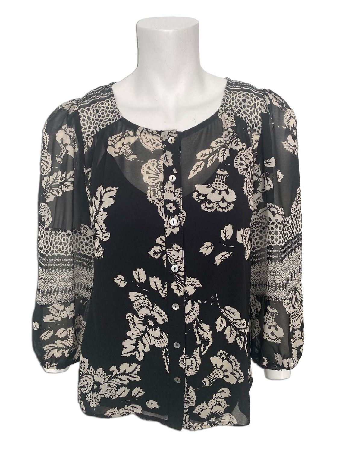MOM4088 ladies 3/4 sleeve button sheer blouse w/tank