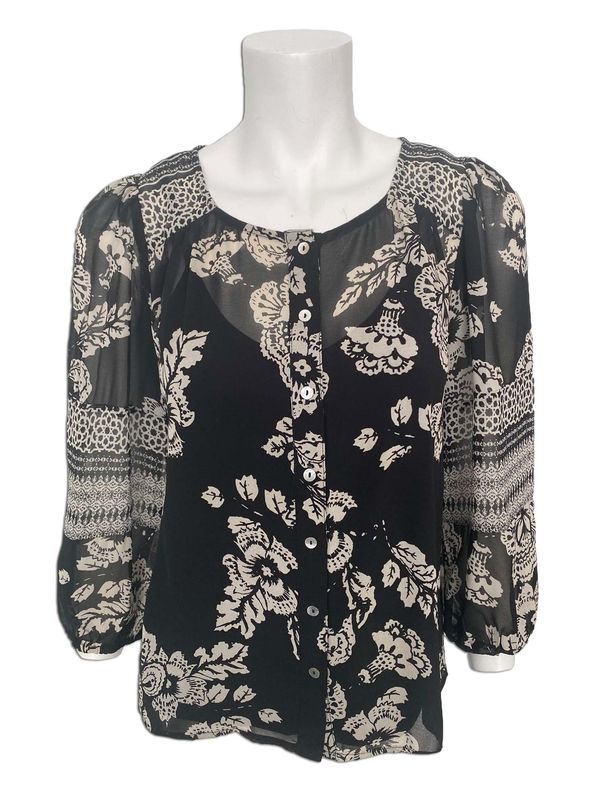 MOM4088 ladies 3/4 sleeve button sheer blouse w/tank