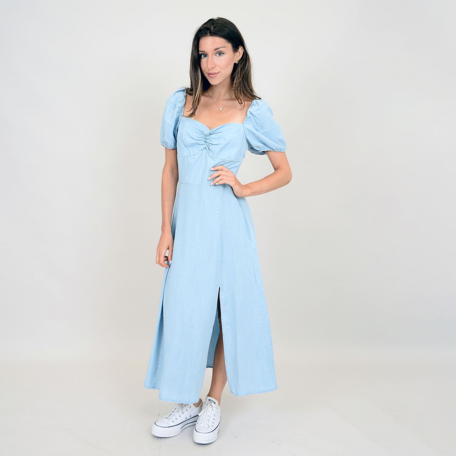 55WD071S short sleeve denim/jean maxi dress