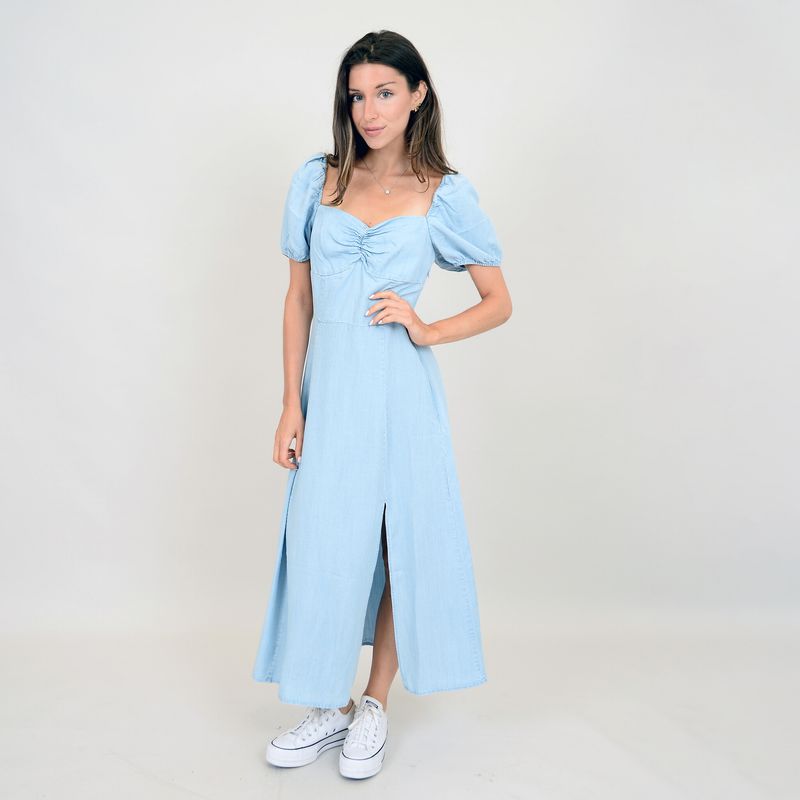 55WD071S short sleeve denim/jean maxi dress