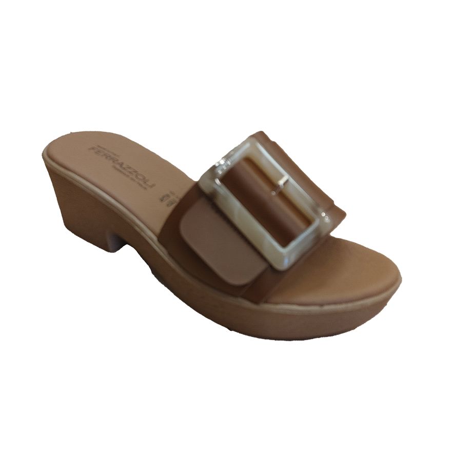 MO2241258L ladies chunky heel buckle detail slip on sandal