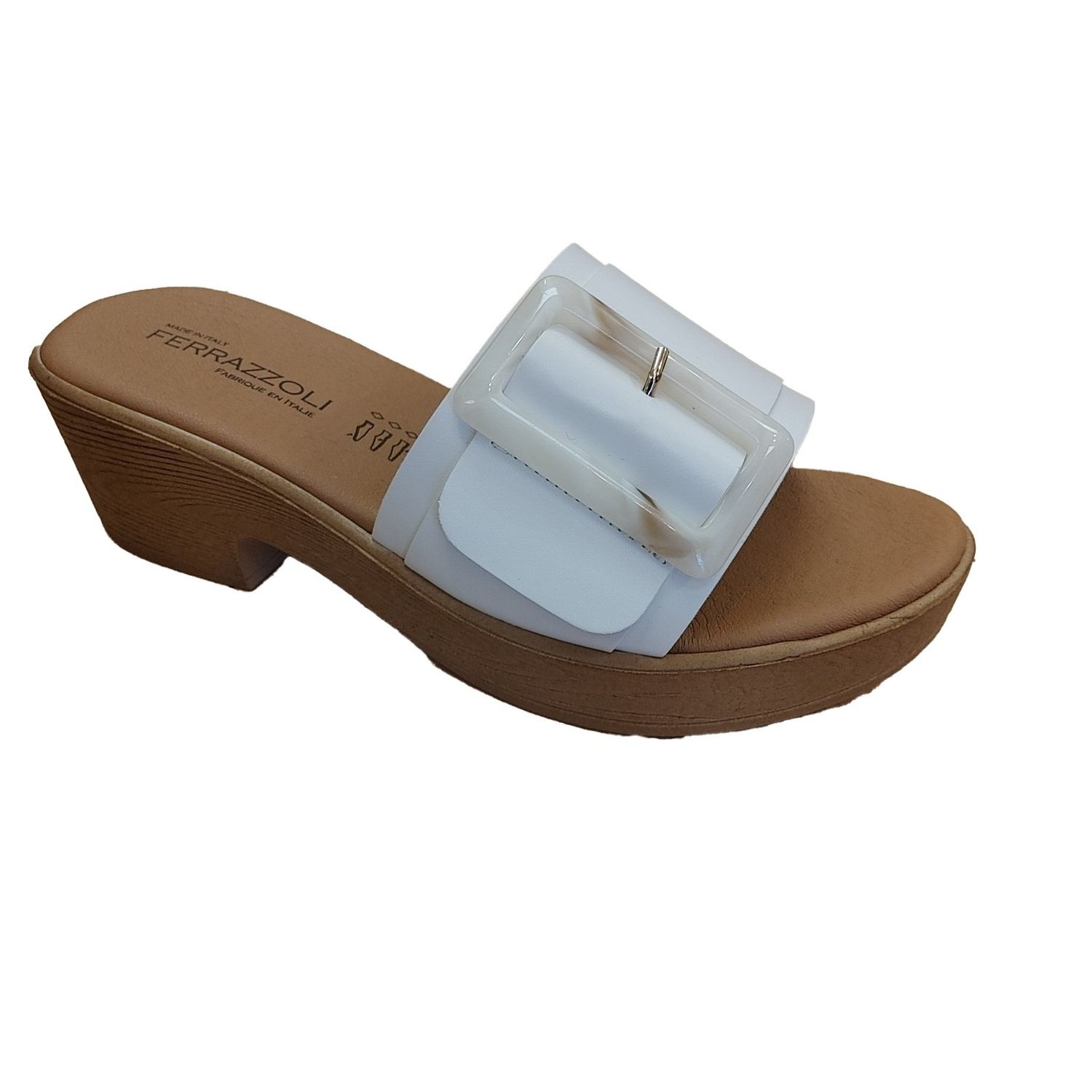 MO2241258L ladies chunky heel buckle detail slip on sandal