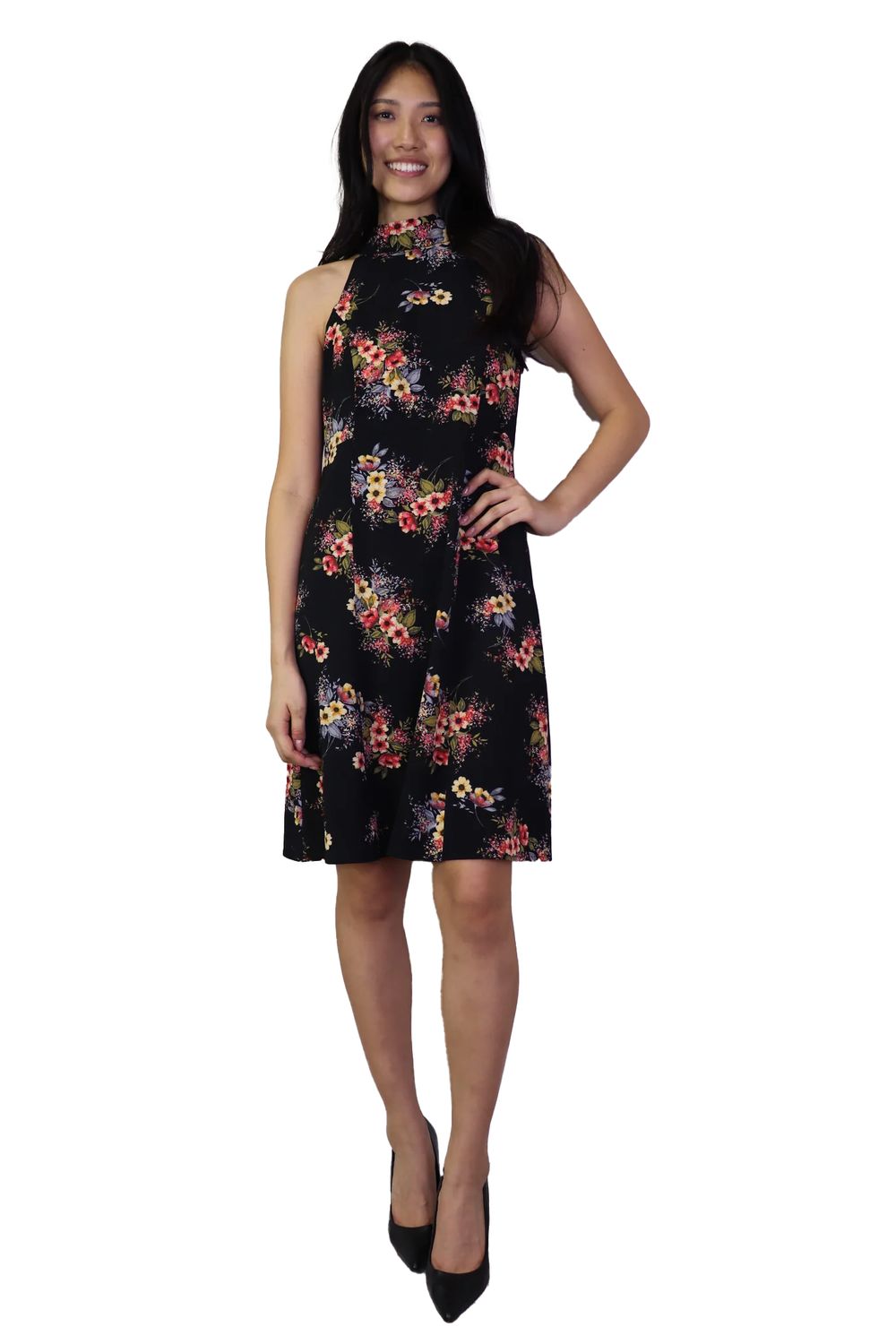 PD-18502 ladies sleeveless floral halter skater dress