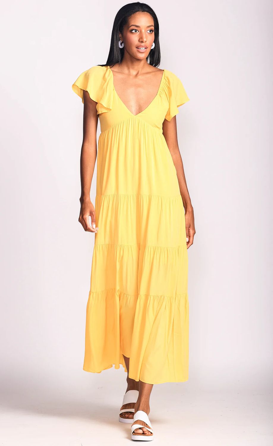 DR-6912974Y cap sleeve v-neck maxi dress