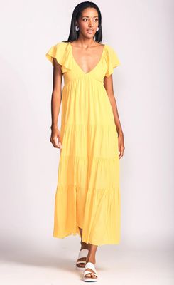 DR-6912974Y cap sleeve v-neck maxi dress