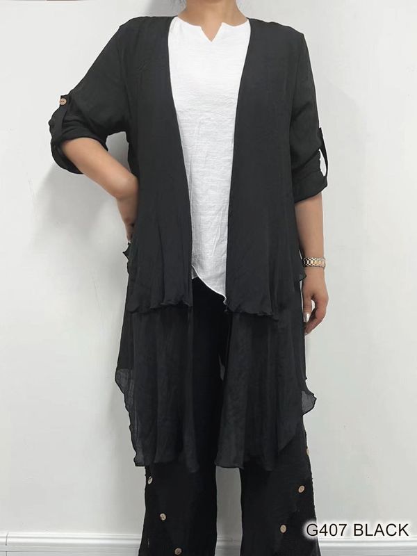 G407 double layer duster cardigan w/ adjustable sleeve