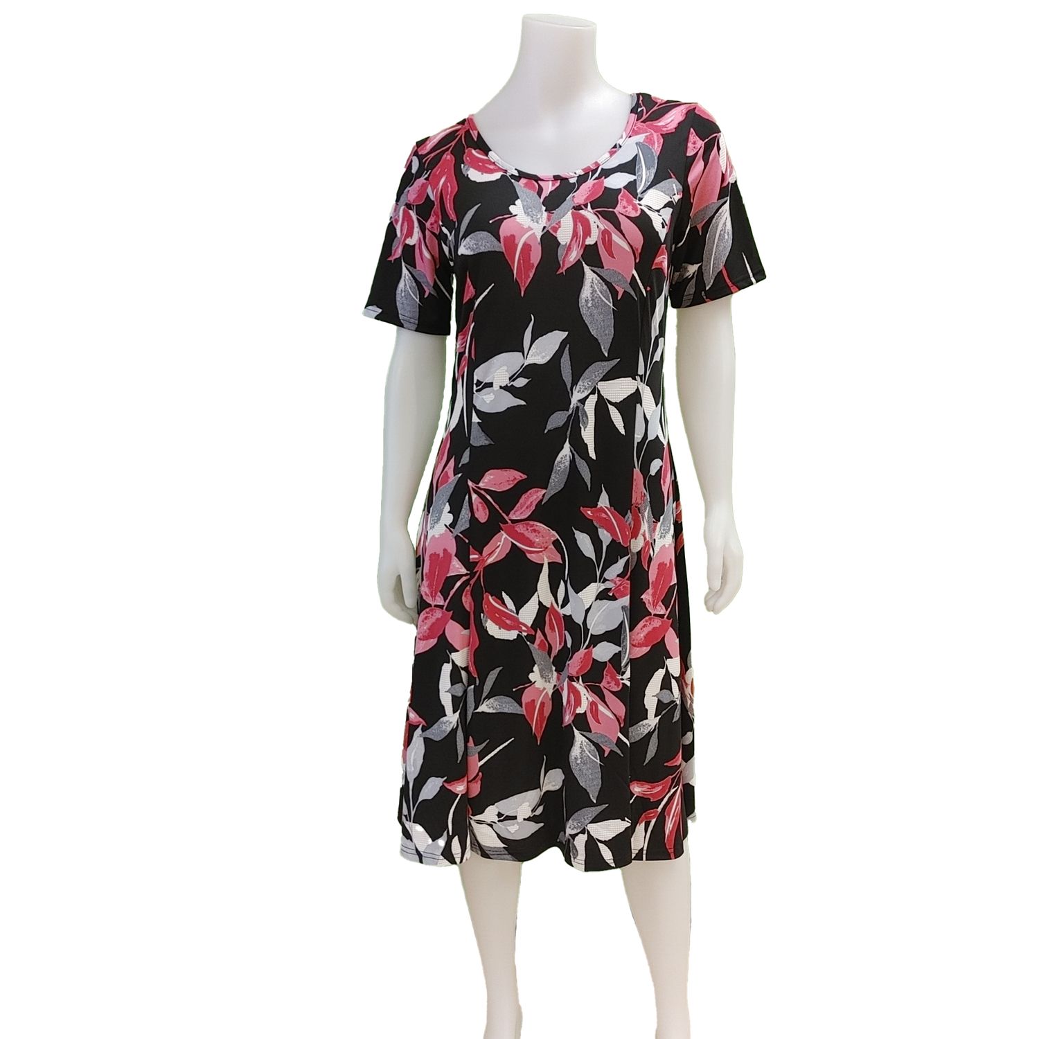 NL-83416 short sleeve floral print flare dress