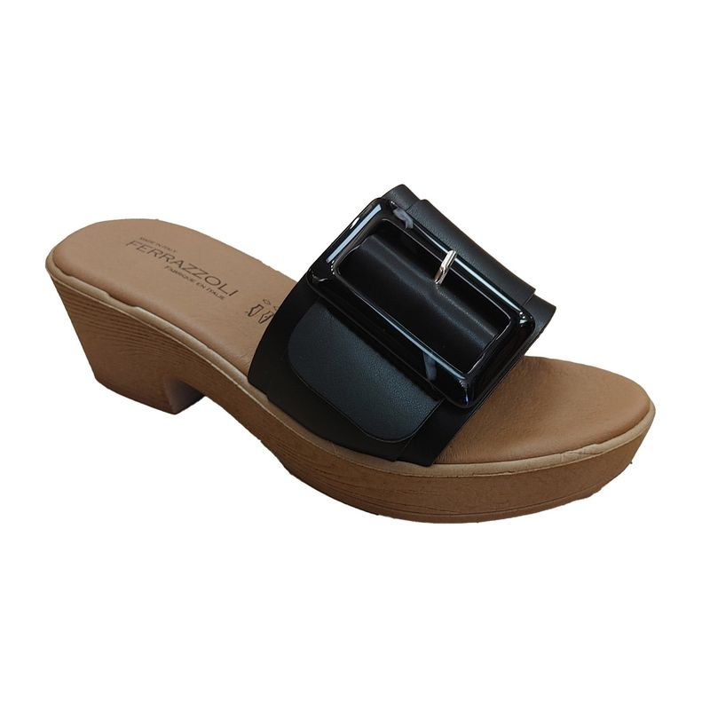 MO2241258L ladies chunky heel buckle detail slip on sandal