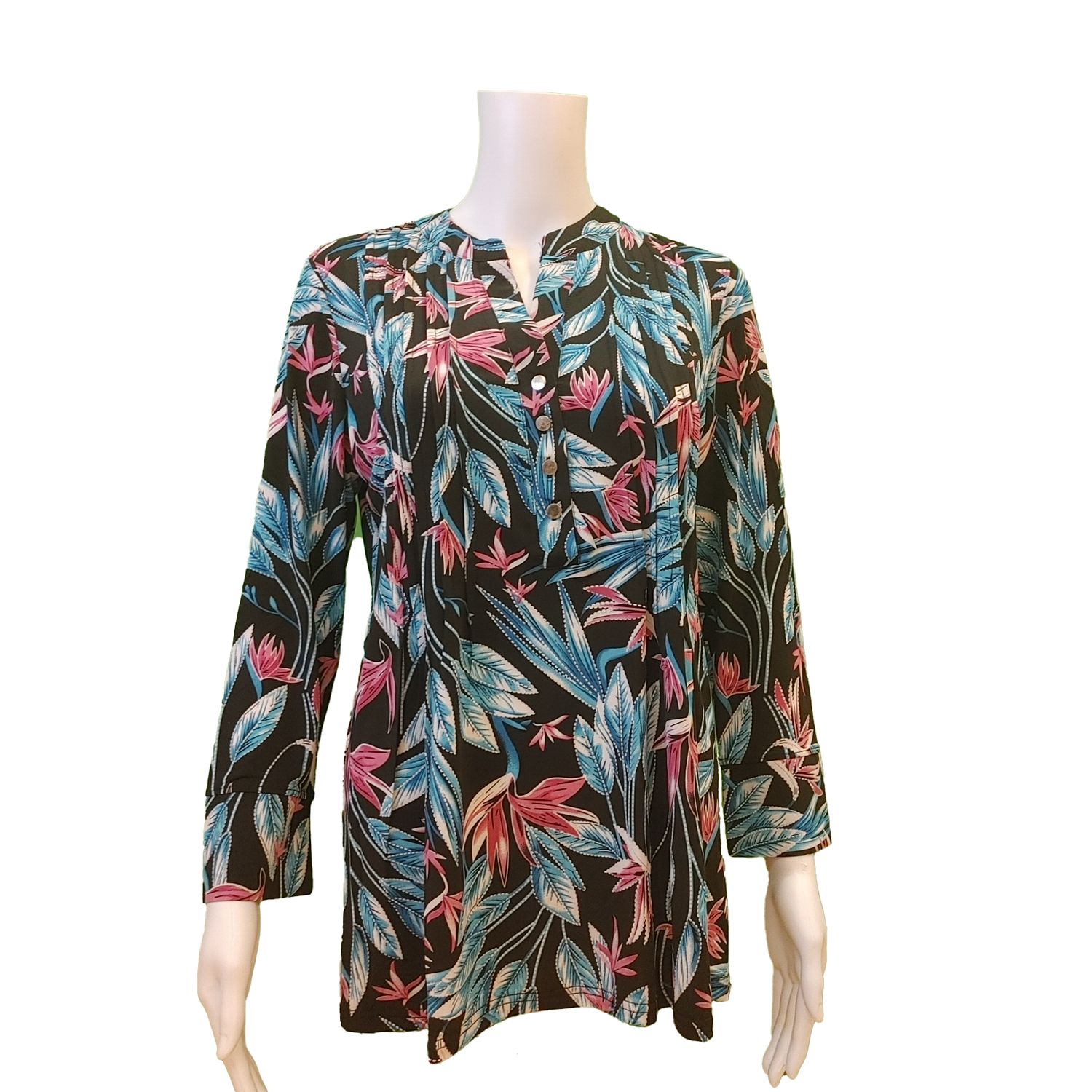 NL-83408 3/4 sleeve button floral blouse