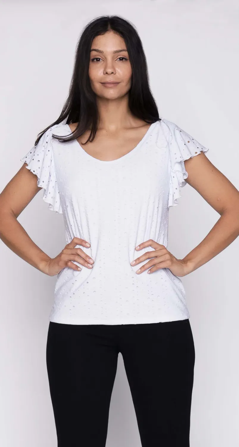 8568-3045 ladies short sleeve eyelet top