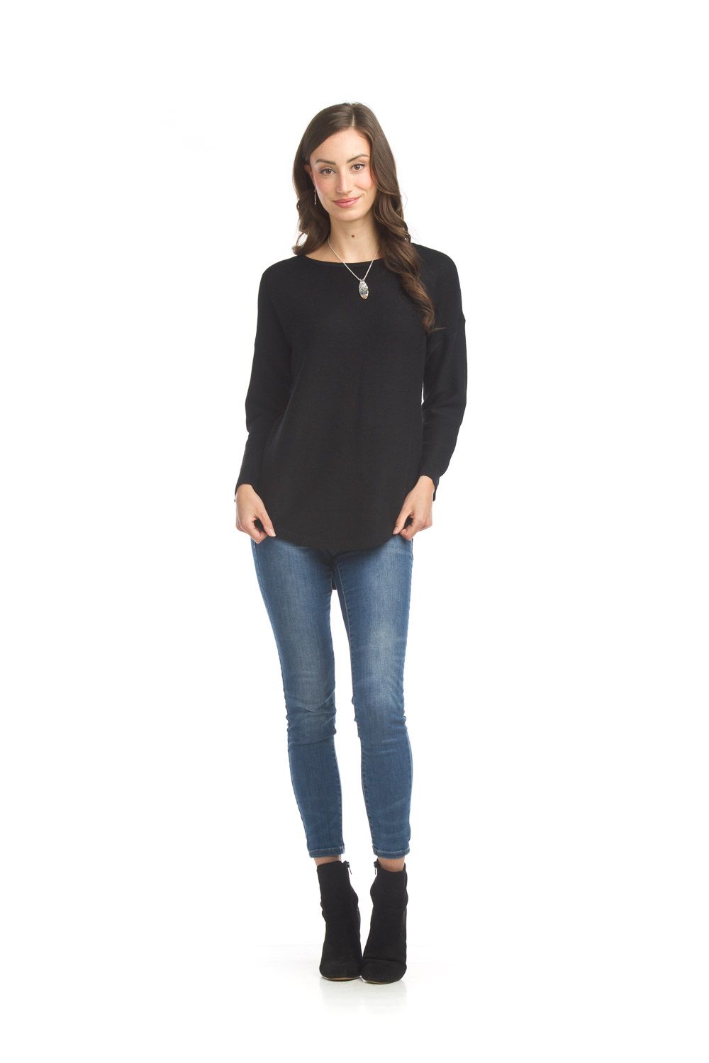 ST-13205 Ladies long sleeve shirt hem sweater