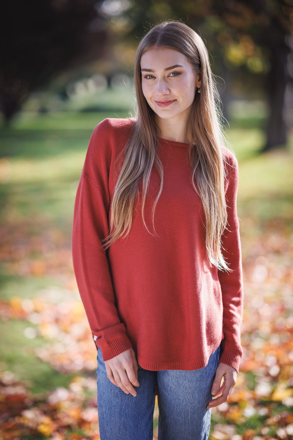 ST-13205 Ladies long sleeve shirt hem sweater