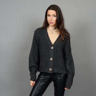 73S115S3 Ladies long sleeve v-neck button cardigan sweater