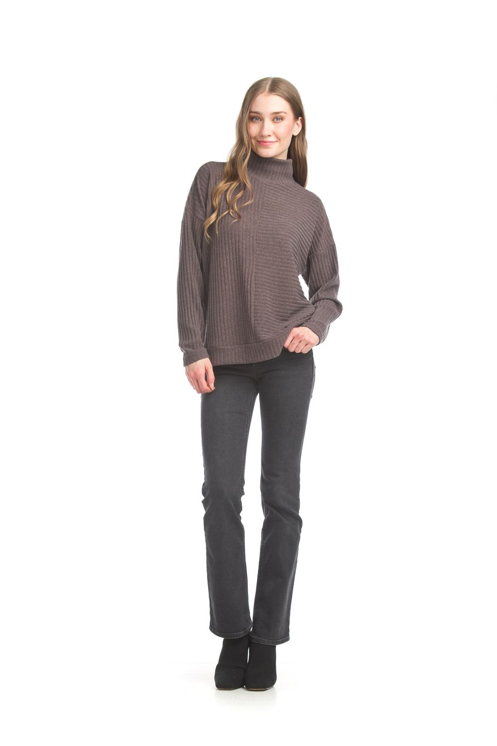 ST17269-U Ladies long sleeve mock neck ribbed knit top