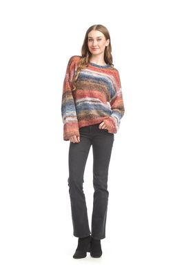 ST-17231 Ladies striped multi color knit sweater