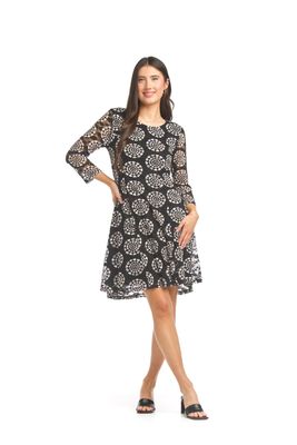PD-17527 Ladies panelled mandala printed 3/4 sleeve skater dress