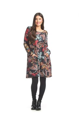 SD-17408 Ladies long sleeve big floral sweater dress w/pockets