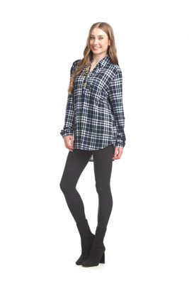 ST-17251 Ladies plaid henley collared long sweater