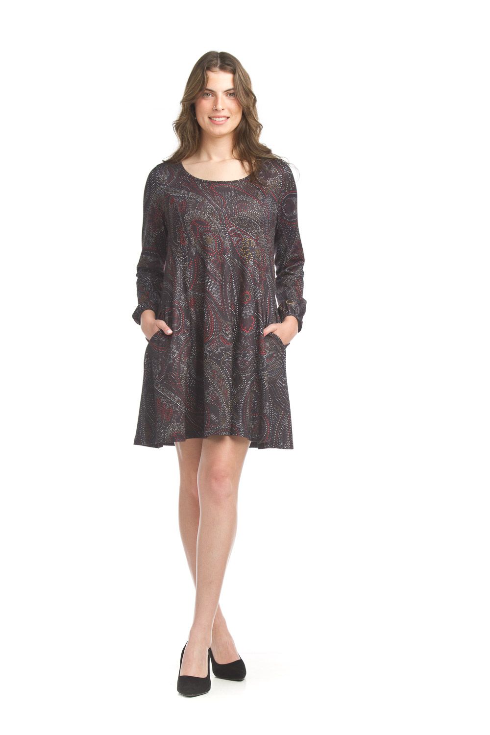 SD-17405 Ladies mosaic dot print sweater dress w/pockets
