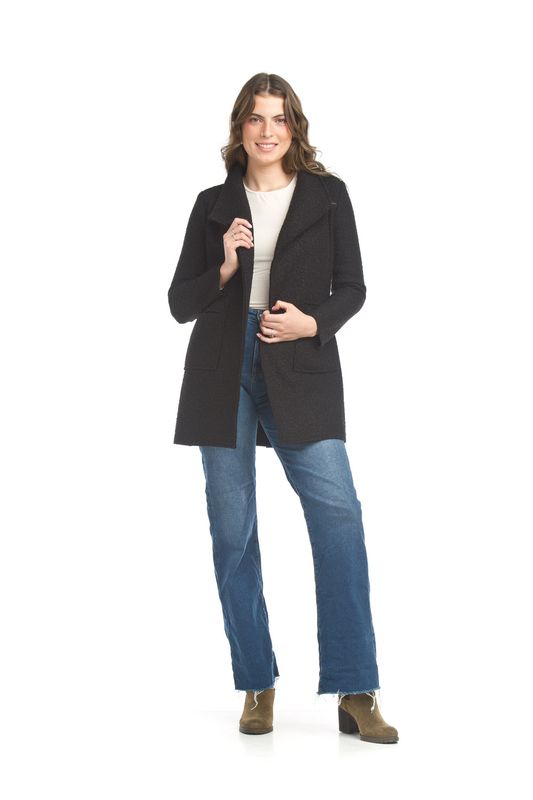JT-15735 Ladies boucle lapel coat jacket w/pockets