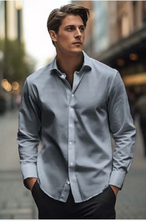7364106 Men&#39;s long sleeve poly/cotton print button shirt