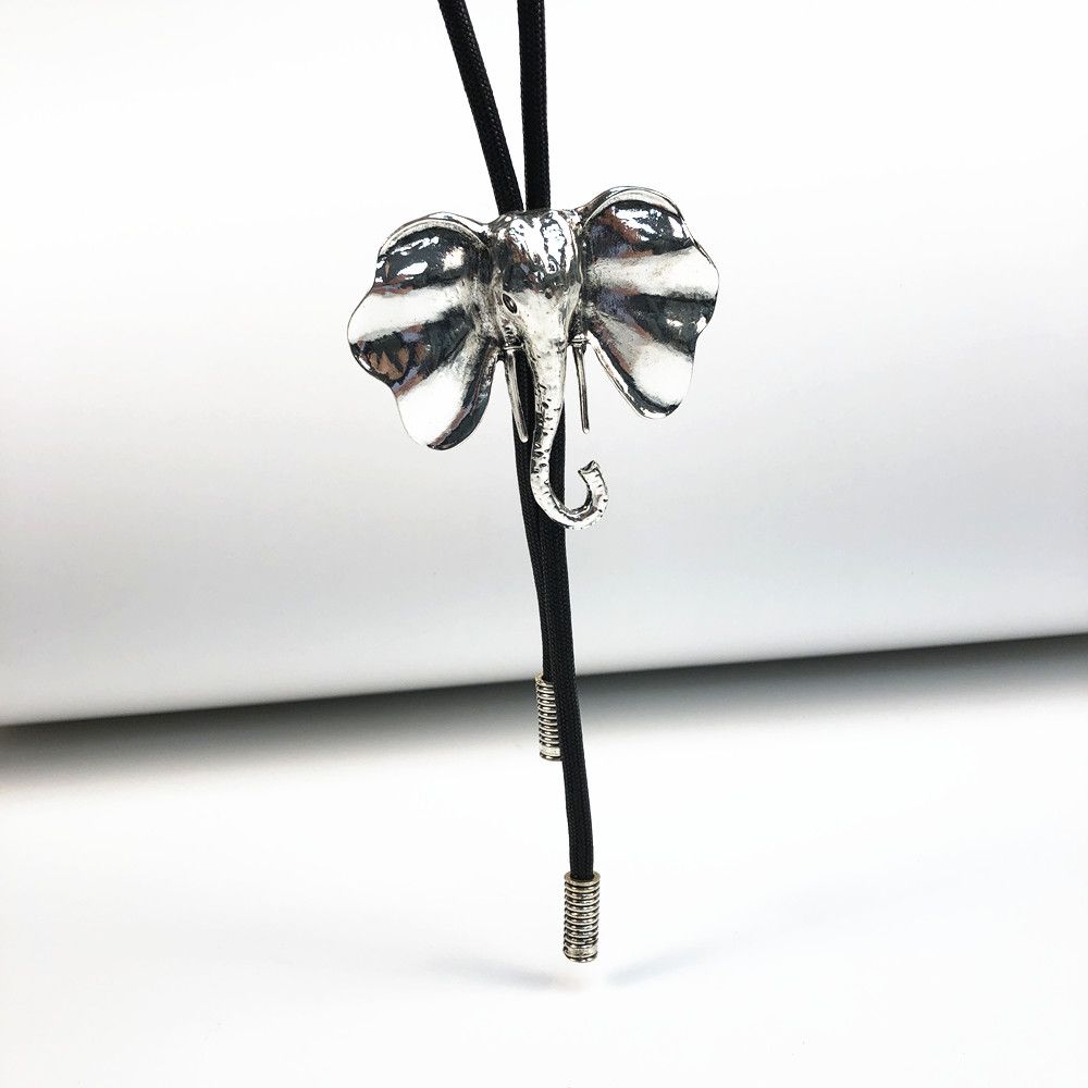 NL060-A1037 Leather rope necklace w/elephant