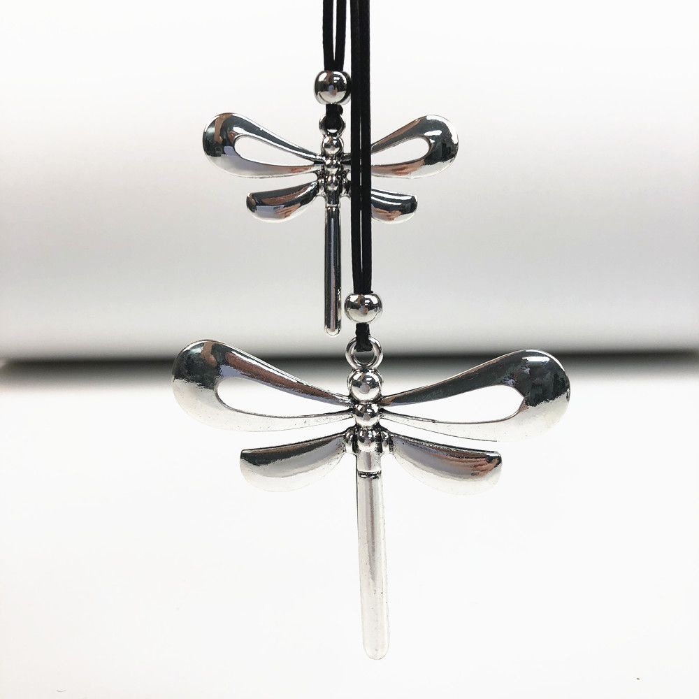 NL060-A1006 Leather rope necklace w/two dragonflies