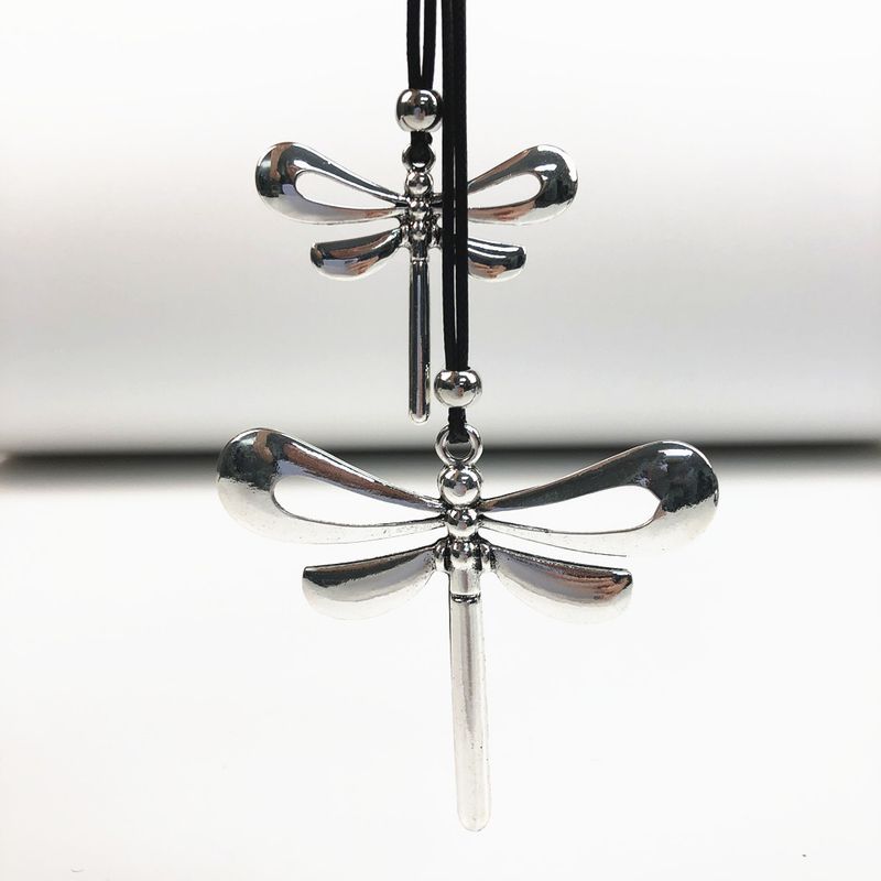 NL060-A1006 Leather rope necklace w/two dragonflies