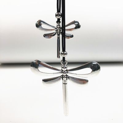 NL060-A1006 Leather rope necklace w/two dragonflies