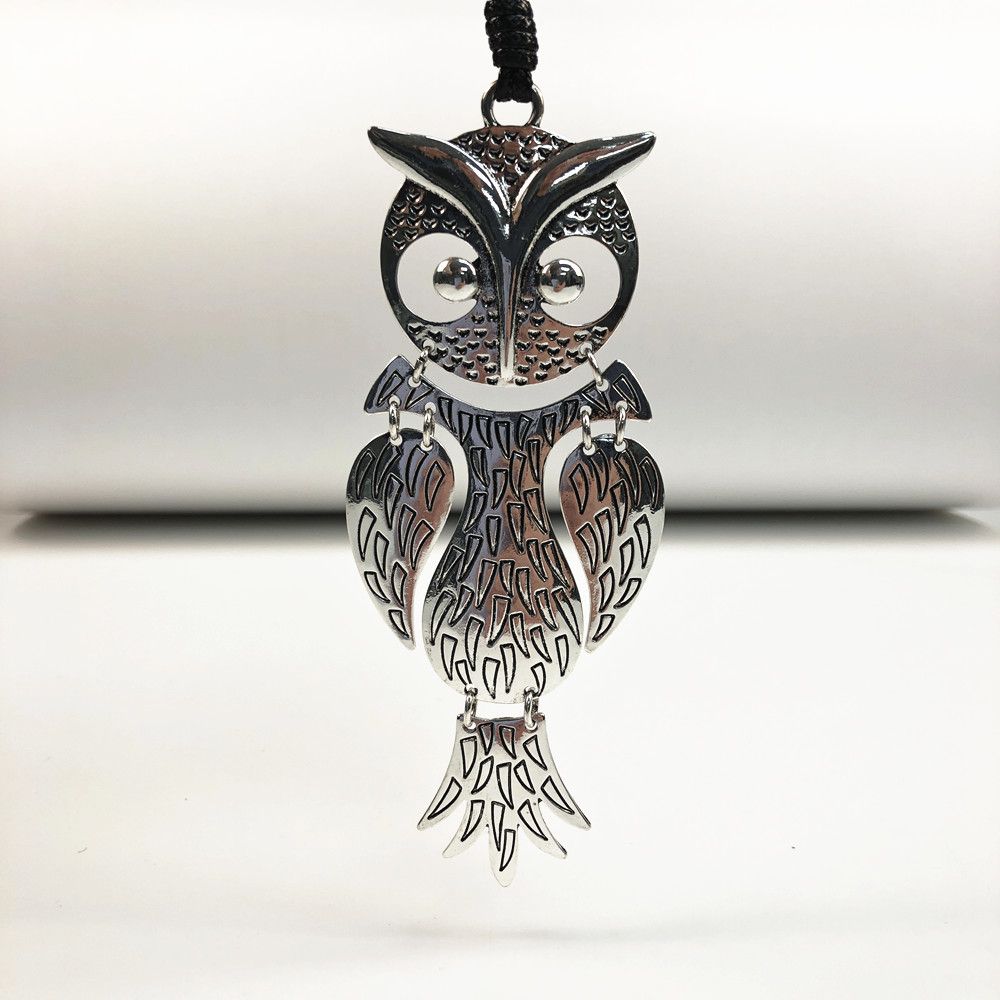 NL060-A1003 Leather rope large owl necklace