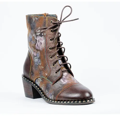 LVC-3 Ladies leather lace up floral boot w/inside zip