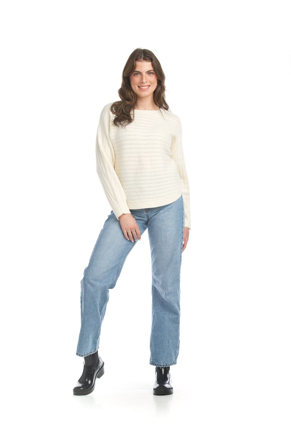 ST-17233 Ladies long sleeve textured knit sweater