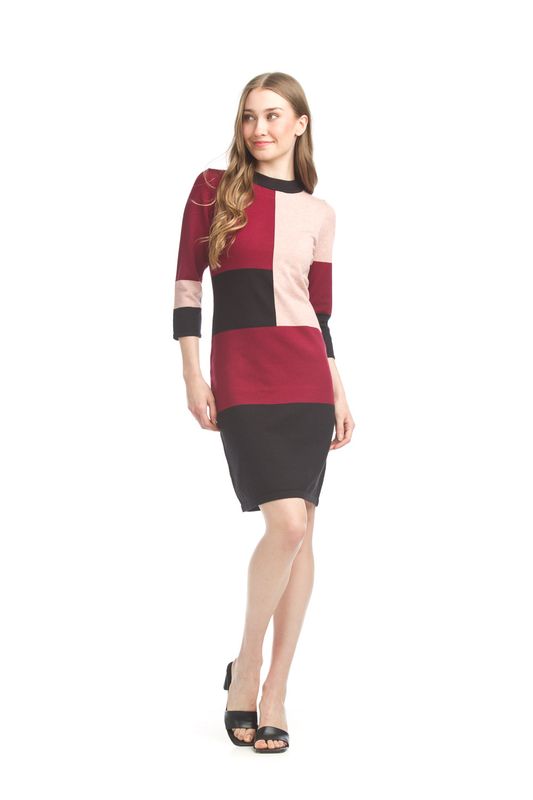 SD-17423 Patchwork 3/4 sleeve sweater dress