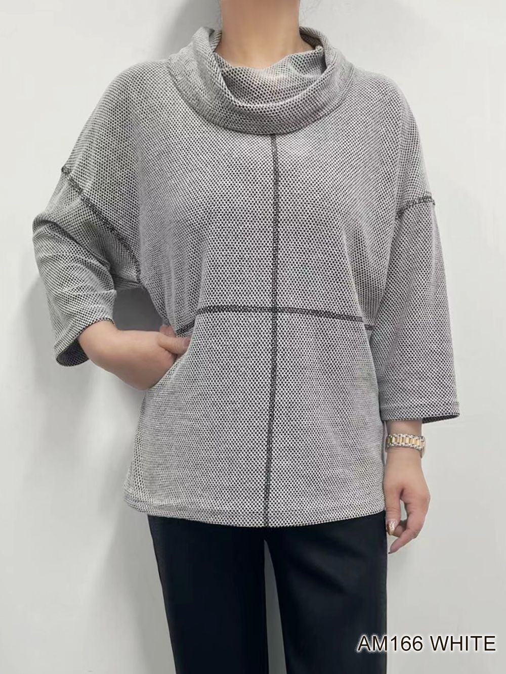 AM166 Ladies 3/4 sleeve cowl neck light weight sweater