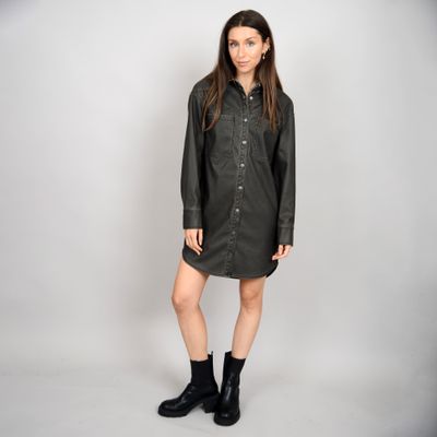 76WD030S Ladies Aliska distressed faux leather snap front shirt dress