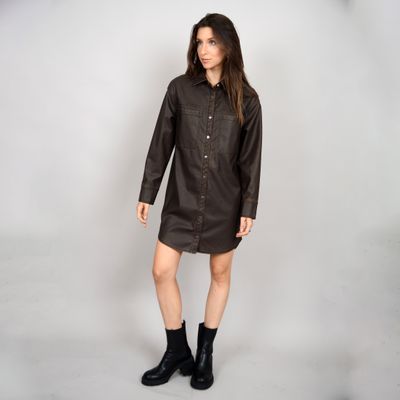 76WD030S Ladies Aliska distressed faux leather snap front shirt dress