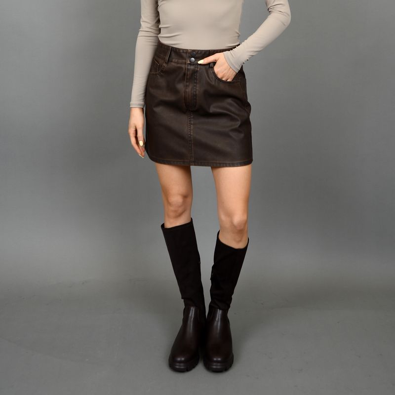 40W011S Ladies distressed faux leather mini skirt