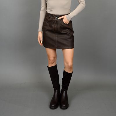 40W011S Ladies distressed faux leather mini skirt