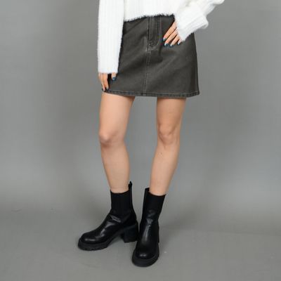 40W011S Ladies distressed faux leather mini skirt