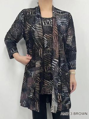 AM213 Ladies 3/4 sleeve open print cardigan