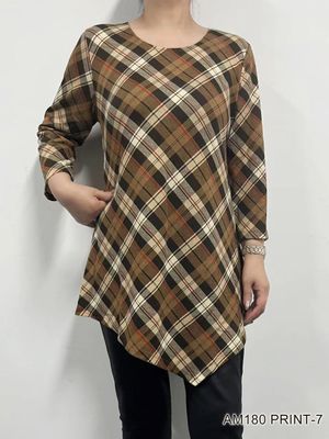 AM180PRINT7 Ladies 3/4 sleeve soft asymmetrical print top