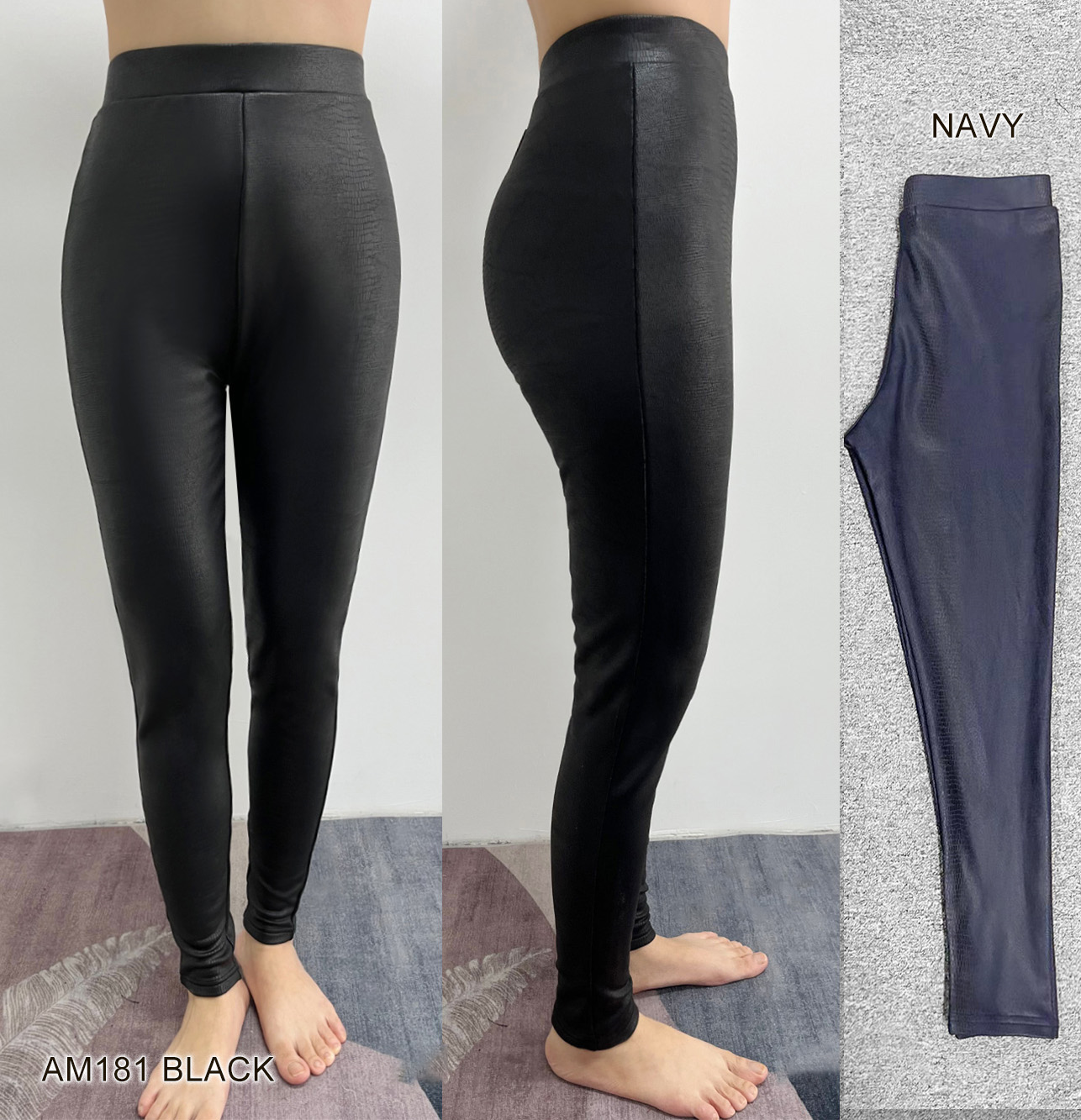 AM181 Ladies faux leather pull on stretch legging