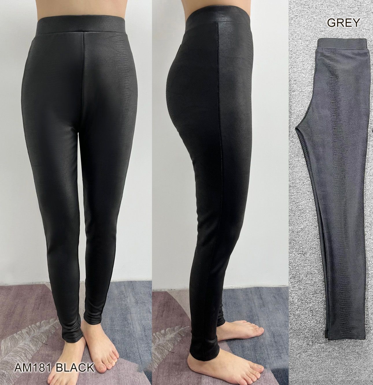 AM181 Ladies faux leather pull on stretch legging