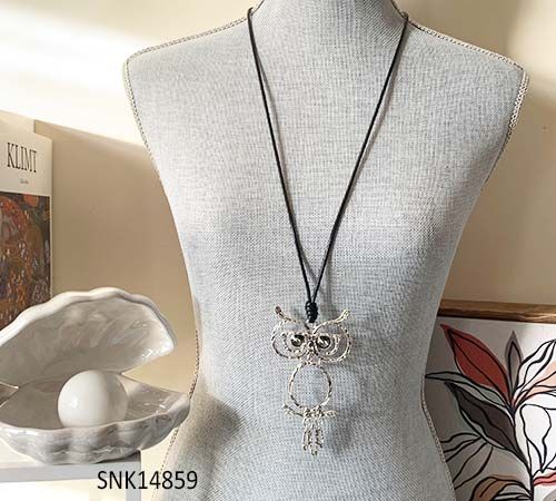 SNK14859 Leather rope necklace w/owl