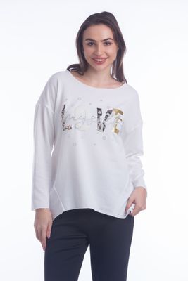 46623 Ladies long sleeve printed light weight sweater w/rhinestones