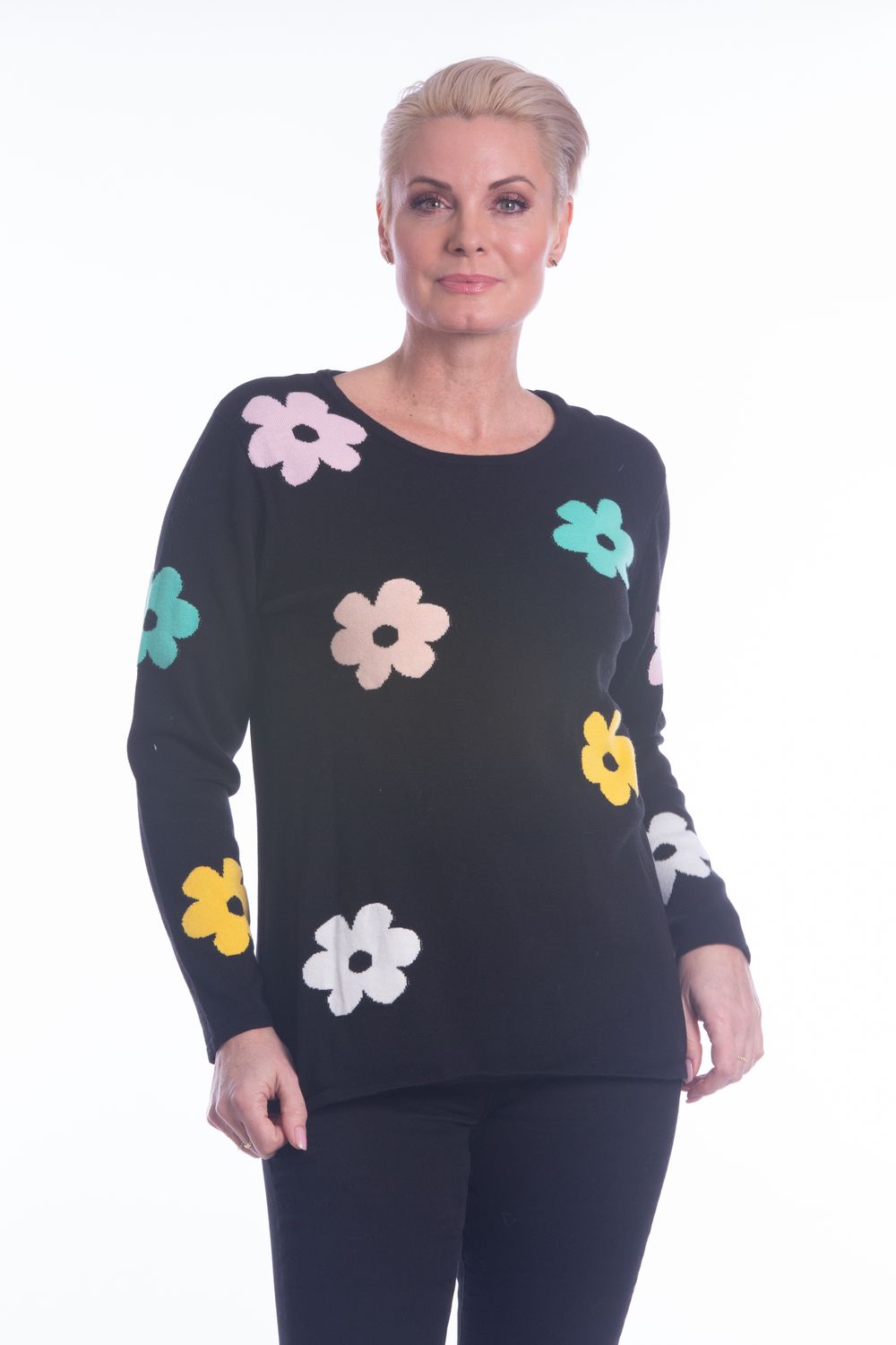 NL-34521 Ladies long sleeve floral light weight sweater
