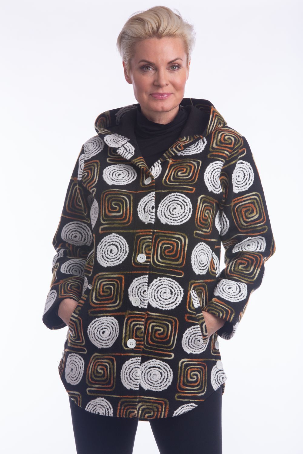 NL-83525 Ladies print jacket w/hood and pockets